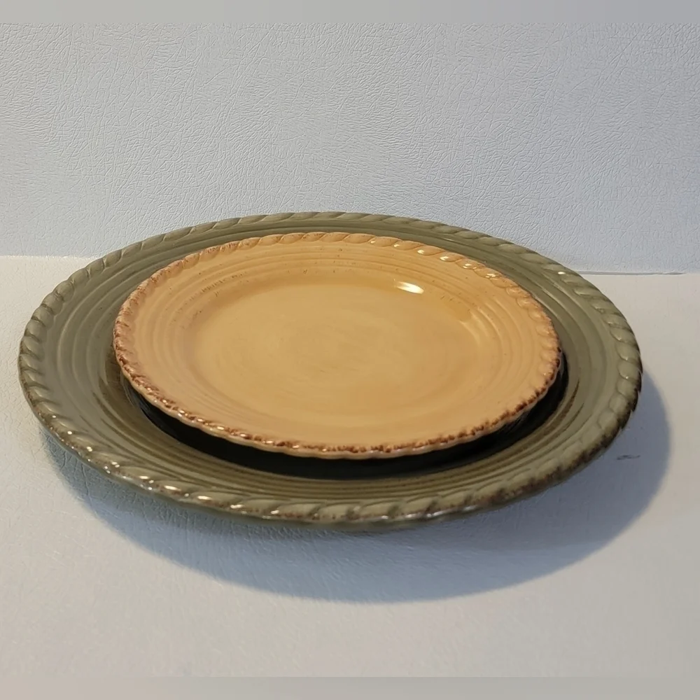 Lucca Z Gallerie Dinner and Salad Plates Hand Painted Rope Rim Collection